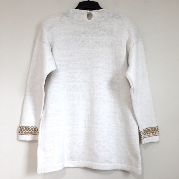 Victoria Harbour vintage 80s off white pear embroidery trim oversized sweater - Picture 3 of 16